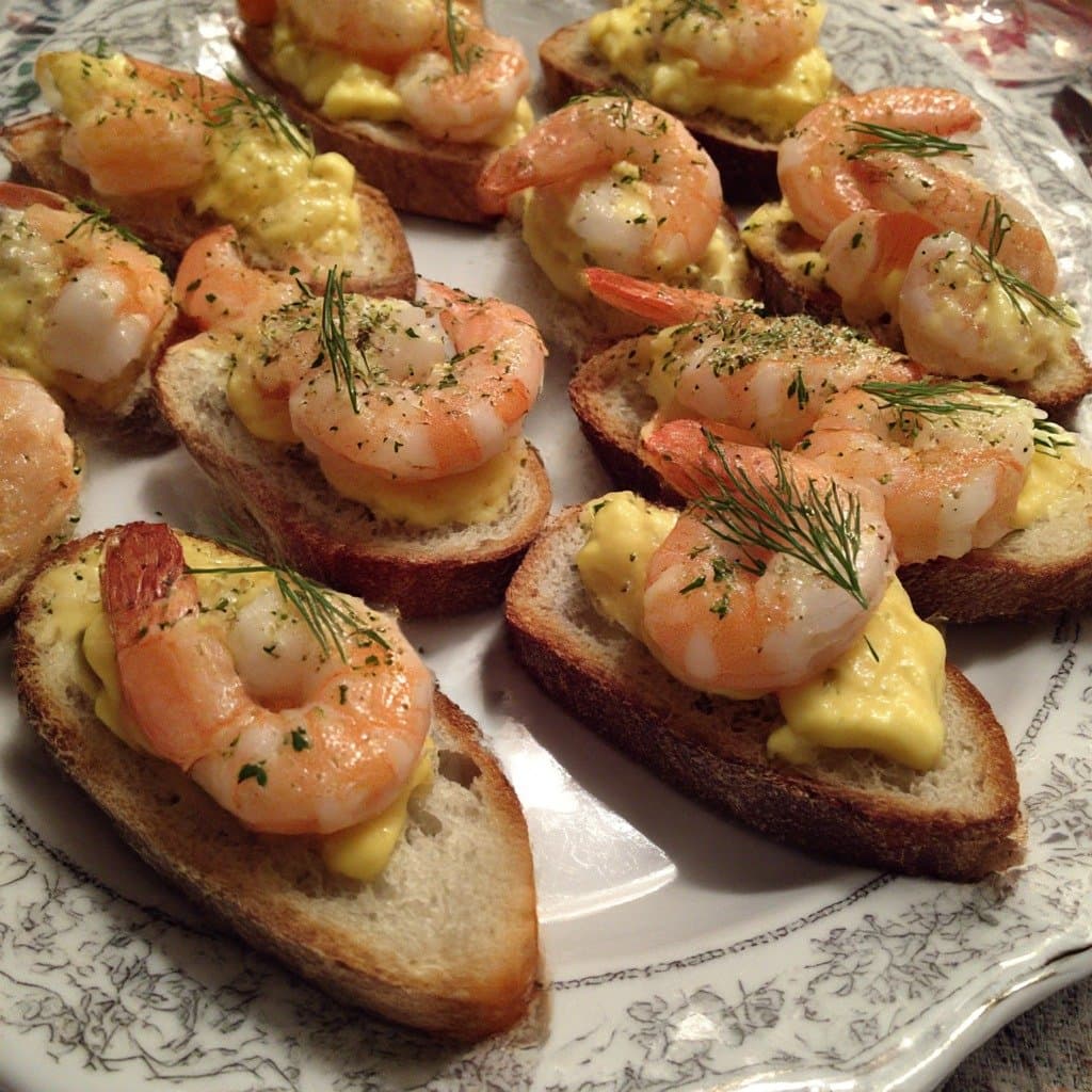 Shrimp Toasts with Mimosa Lemon and Fresh Herbs