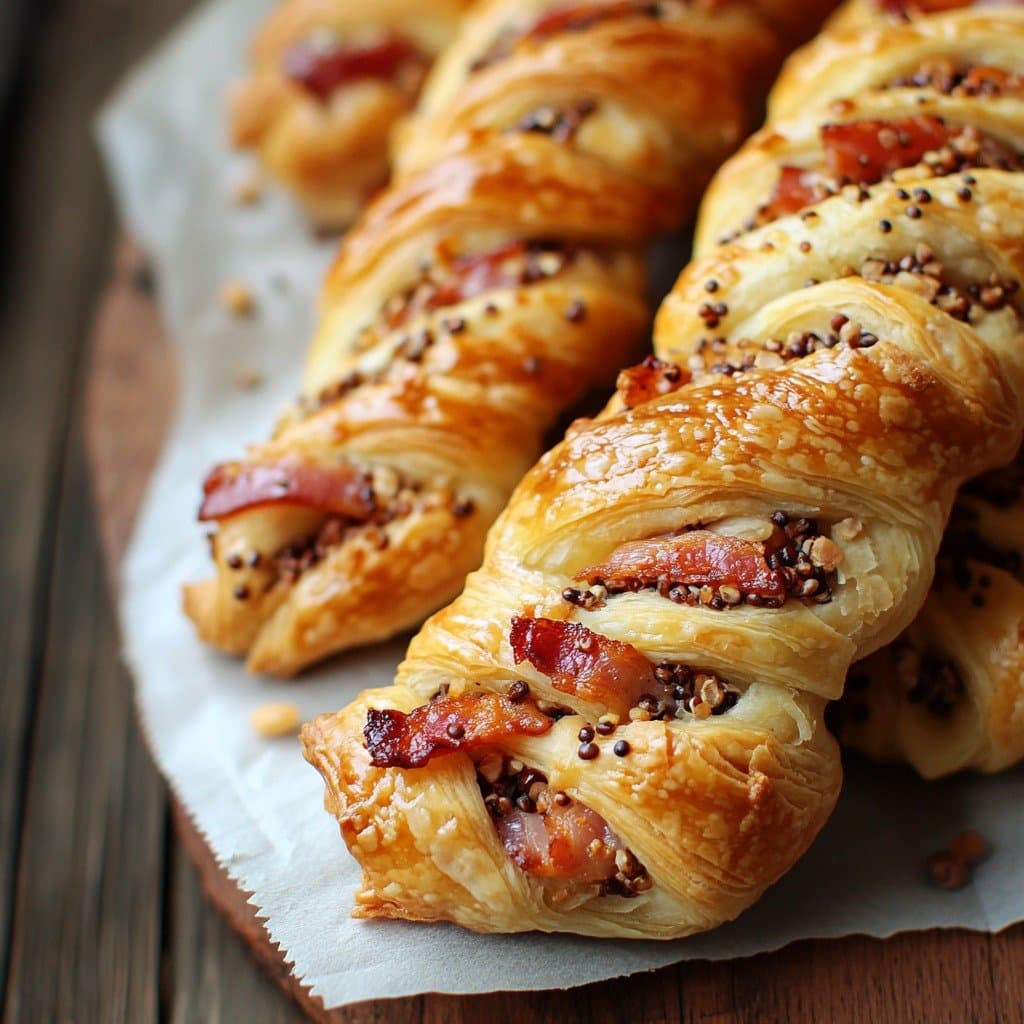 Recette de Puff Pastry Twists with Bacon & Old-Style Mustard