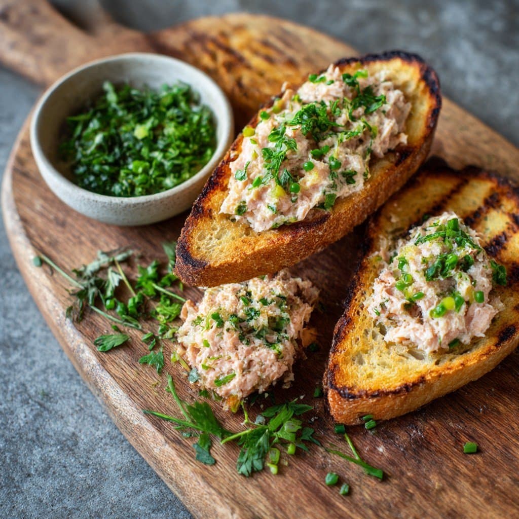 Recette de Toasts Grillés Rillettes de Saumon & Sauce aux Herbes Citronnée