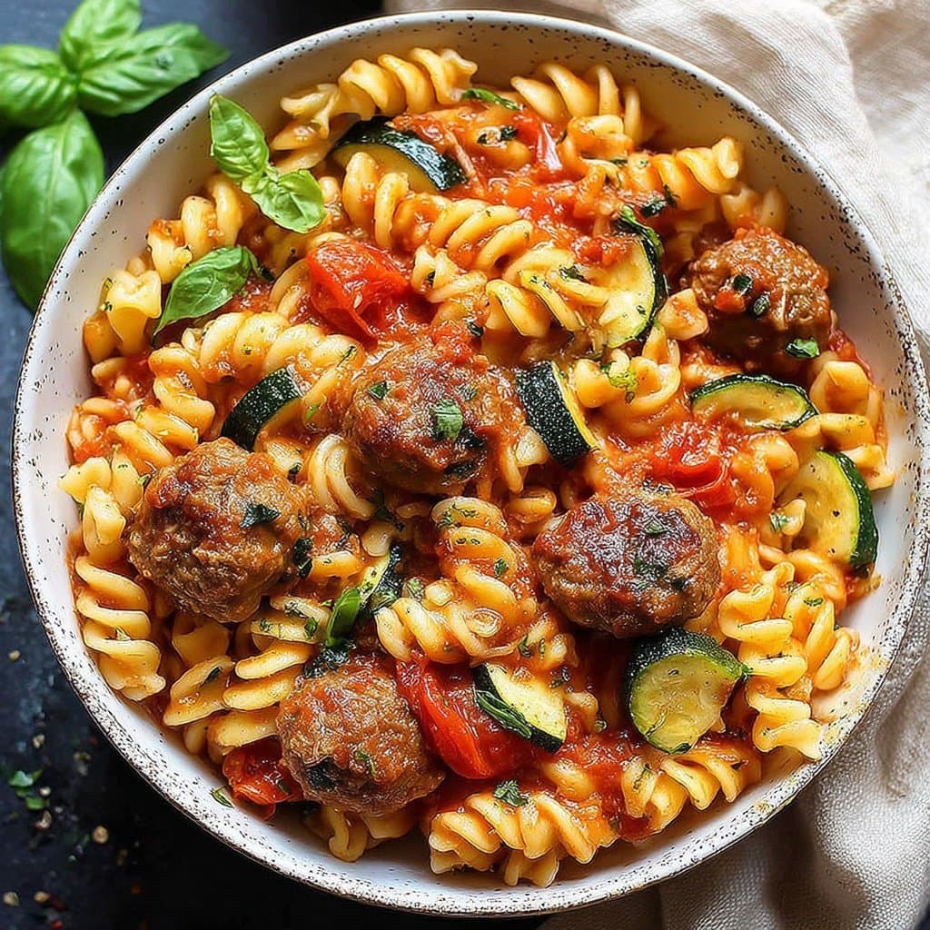 Recette de Fusilli Boulettes, Courgette & Tomate : Rapide et Équilibré