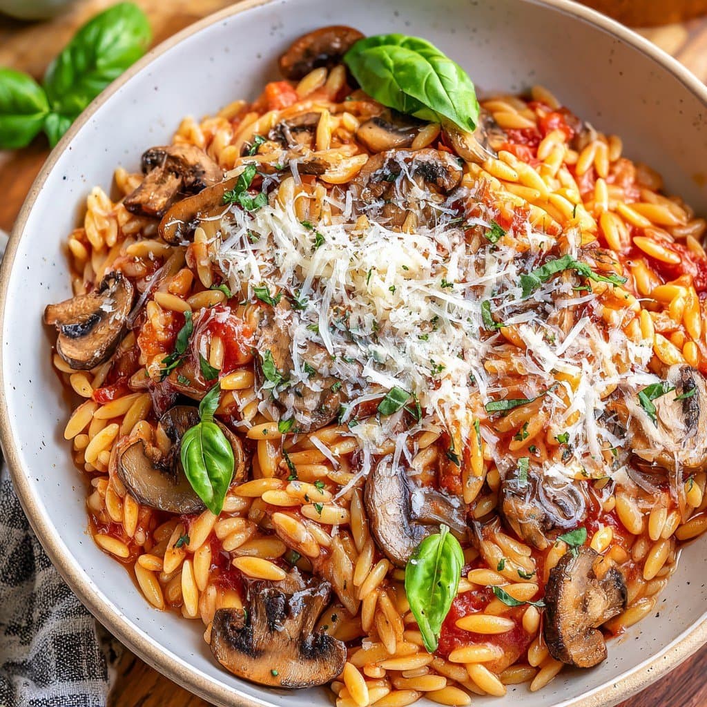 Recette de Orzo Tomate & Champignons au Parmesan : Rapide et Savoureux