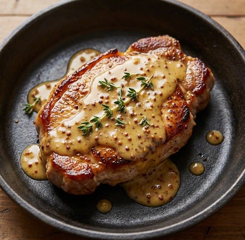 Côte de Porc en Sauce Crémeuse à la Moutarde & Thym