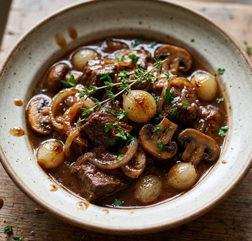 Recette de Ragoût de Bœuf en Sauce Bourguignonne Simple & Facile