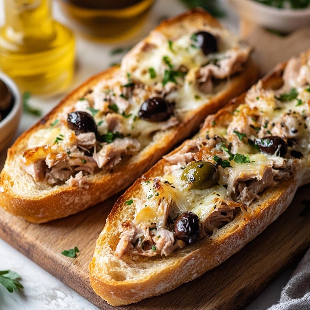 Recette de Recette Baguette Gratinée au Thon et aux Olives