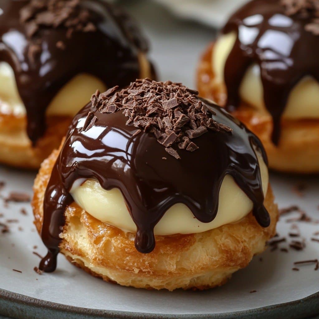 Choux fourrés à la crème anglaise et nappés de chocolat