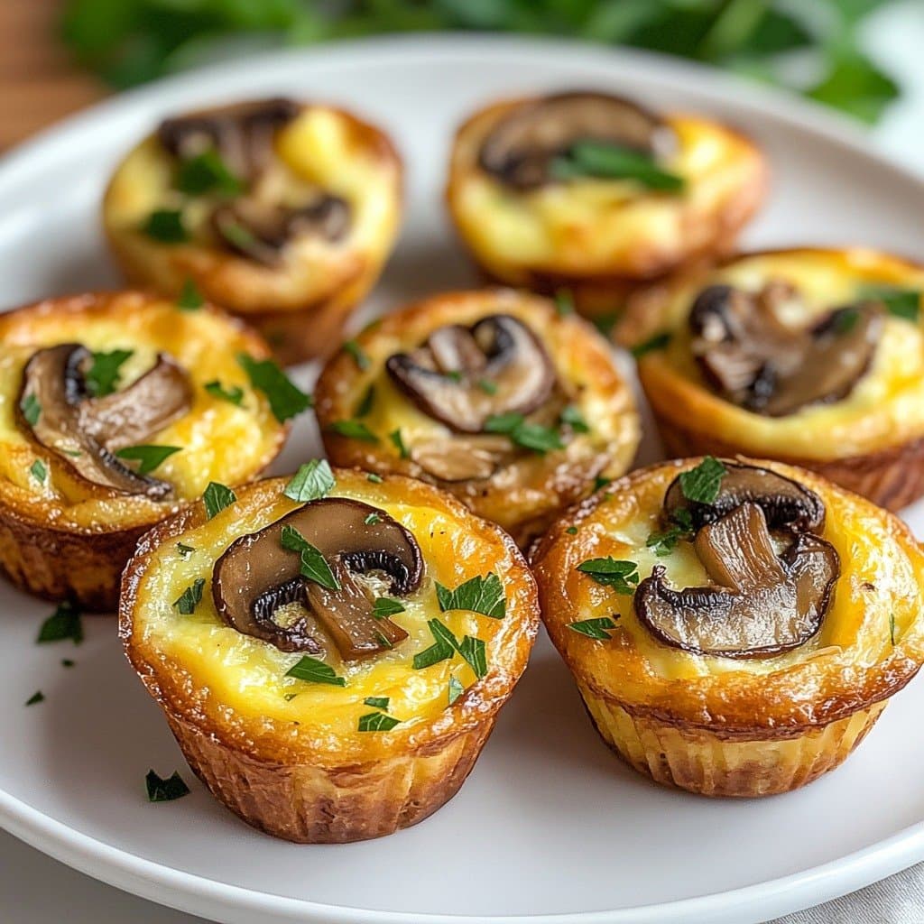 Mini Quiches Sans Croûte aux Champignons, Ail, Persil & Comté