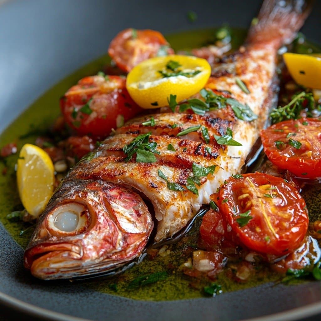 Recette Rougets Grillés aux Tomates, Ail et Herbes