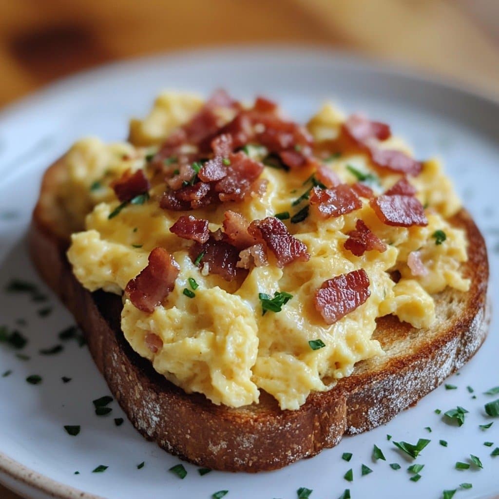 Toast aux Œufs Brouillés et Bacon – Gourmandise et Confort