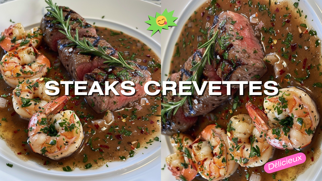 🥩 2 Steaks avec Crevettes et Sauce Homard 🦞🍤