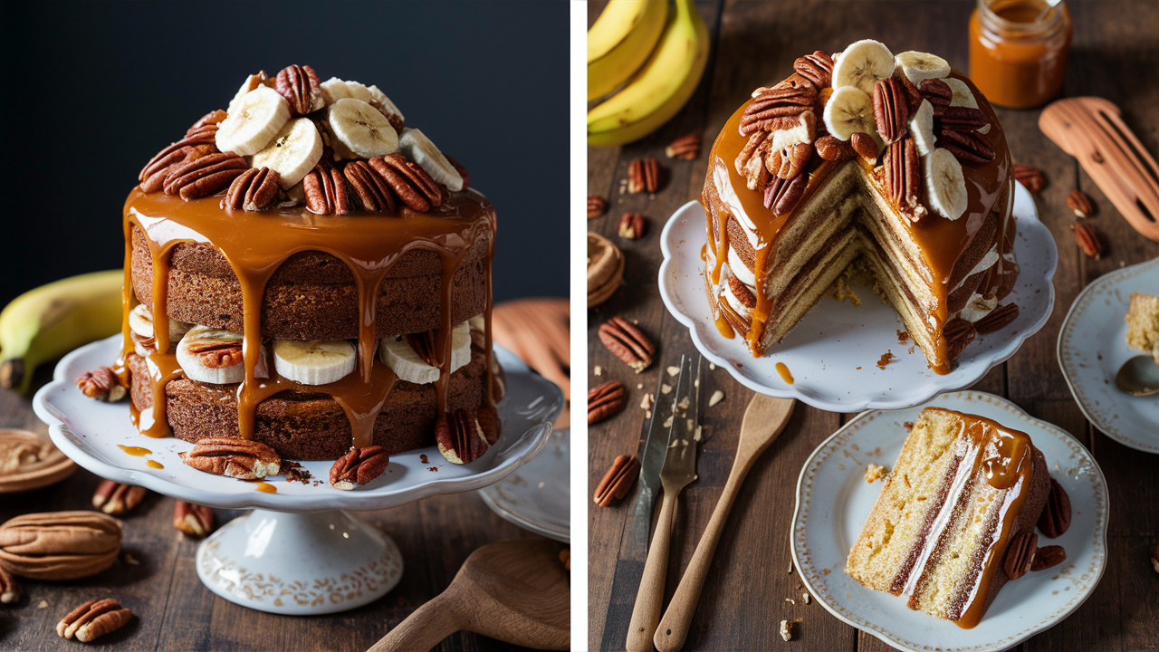 1 Gâteau aux Bananes, Noix de Pécan et Caramel 🍌🍰